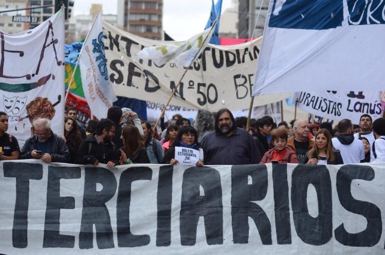 Terciarios, universitarios y docentes marchan en el centro por el Boleto Estudiantil